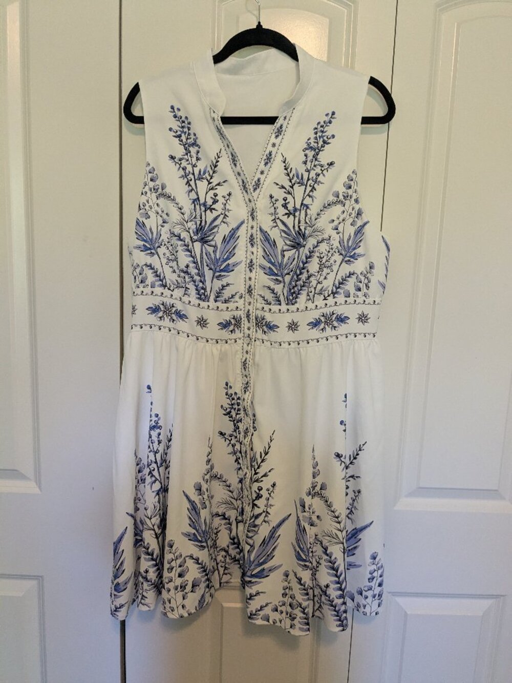 White purple floral button front sleeveless dress